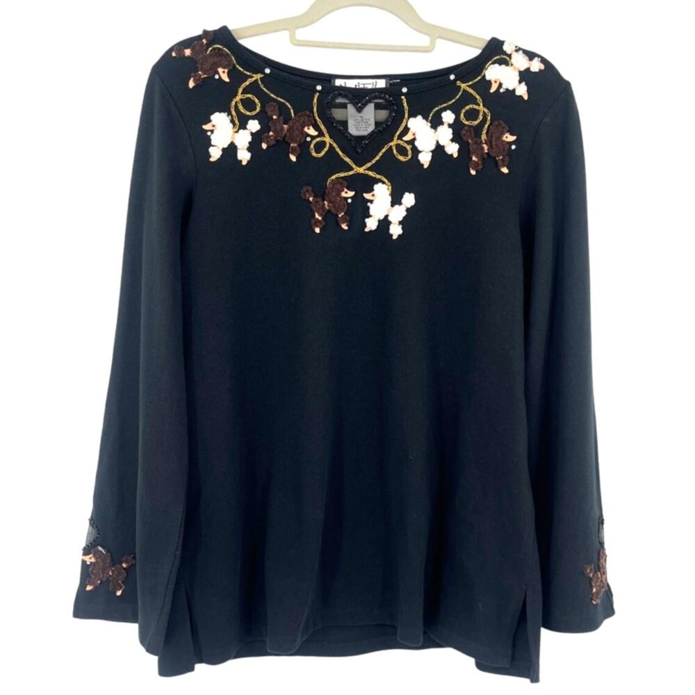 Vtg Y2K Mary McFadden Poodle Top Sz M Dog Lover McBling Indie Embroidery Bead
